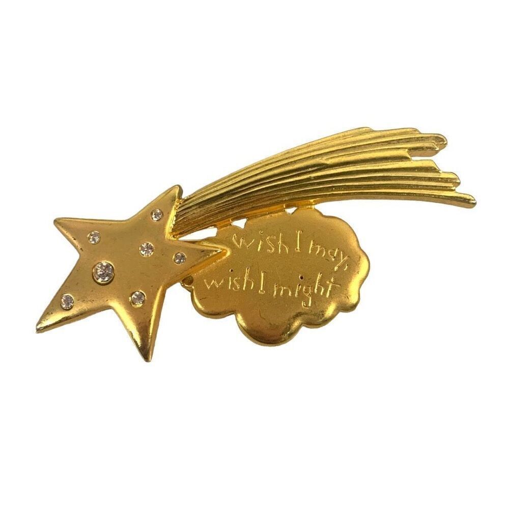 Vintage JJ Artifacts 3" Shooting Star Rhinestone Wish I May Silver Metal Brooch